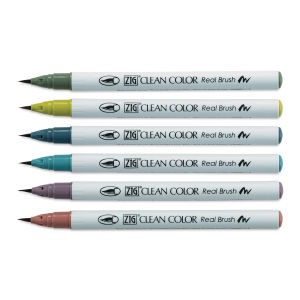 Kuretake Zig Clean Color Real Brush Pens - Smokey Colors, Set of 6 (set contents)