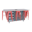 CEF Ed8 Work Table with Stools - Red, Paint Scrape Steel, 36"H