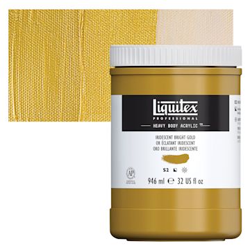 Open in modal - Liquitex Heavy Body Artist Acrylic - Iridescent Bright Gold, 32 oz Jar and swatch