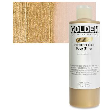 Open in modal - Golden Fluid Acrylic - Iridescent Gold Deep (Fine), 8 oz bottle and swatch