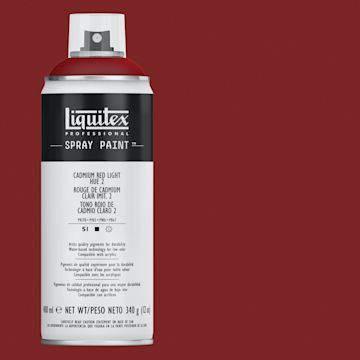 Open in modal - Liquitex Professional Spray Paint - Cadmium Red Light Hue 2, 400 ml can and swatch