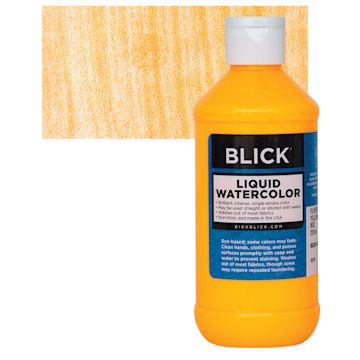 Open in modal - Blick Liquid Watercolor - Fluorescent Yellow Orange, 8 oz bottle and swatch