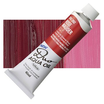 Open in modal - Holbein Duo Aqua Water Soluble Oil - Rose Madder, 40 ml tube and swatch