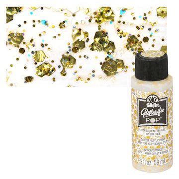 Open in modal - FolkArt Glitterific Pop Acrylic Paint - Golden Treasure - Bottle and Swatch 