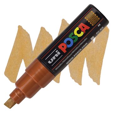 Open in modal - Posca Paint Marker - Bronze, Broad Chisel Tip, 8 mm marker and swatch