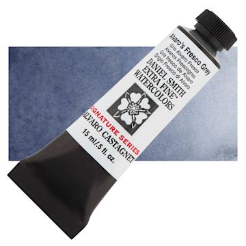 Open in modal - Daniel Smith Extra Fine Watercolor - Alvaro's Fresco Grey, 15 ml tube and swatch