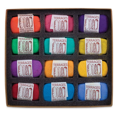 Townsend Terrages Pastel Set of 12 Fauve Colors shown in cushioned open box