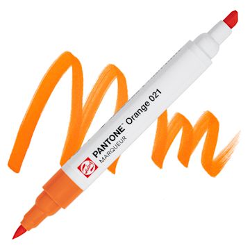 Open in modal - Pantone Dual Tip Marker - Orange 021, swatch and marker