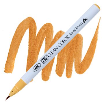 Open in modal - Kuretake Zig Clean Color Real Brush Pen - Mustard pen and swatch