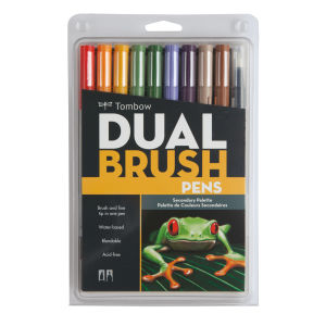 Tombow Dual Brush Pens - Secondary Colors, Set of 10. Front of package.
