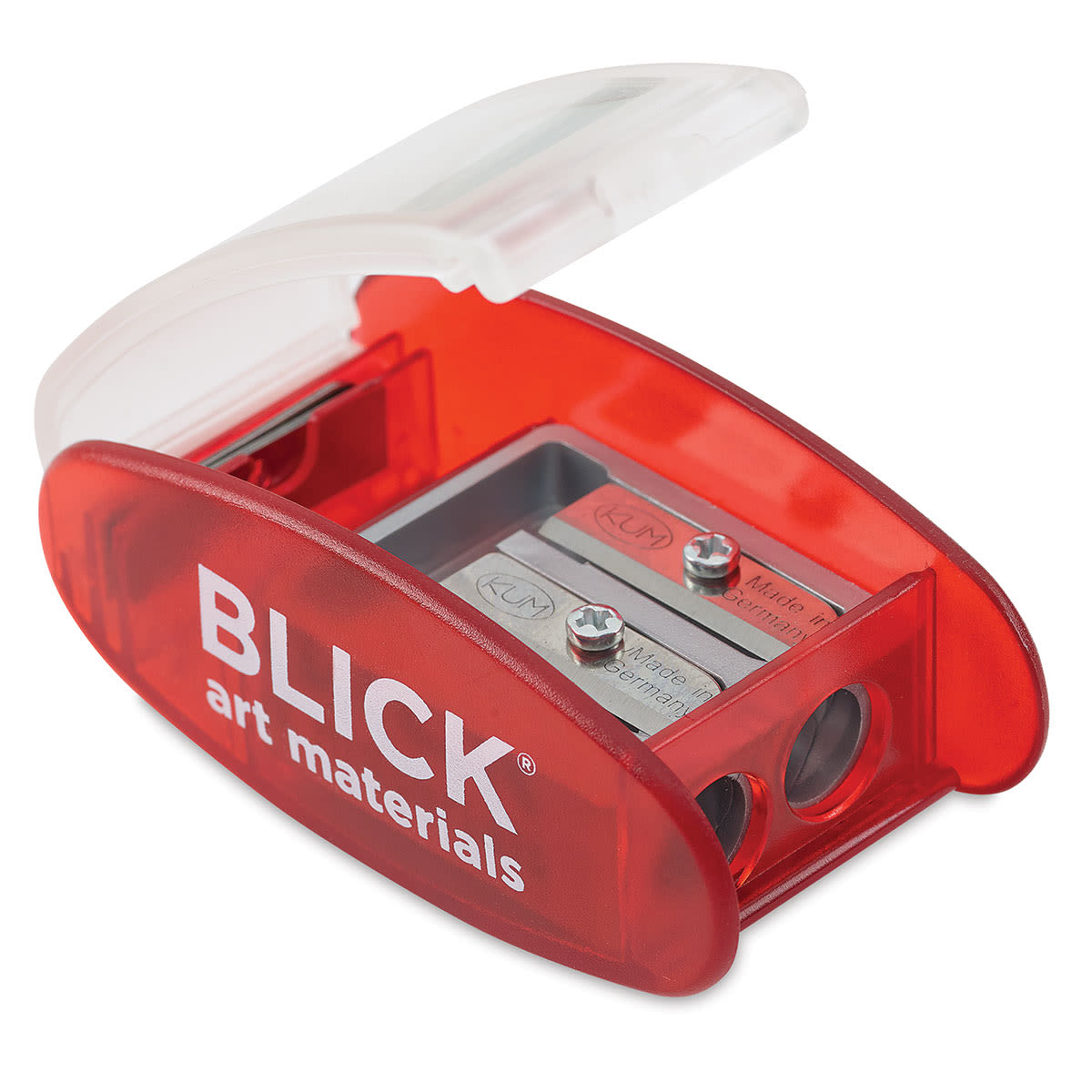 Blick by KUM Long Point Sharpener - Right angle view of open Sharpener