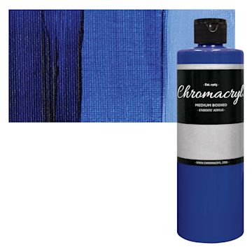 Open in modal - Chromacryl Students' Acrylic - Warm Blue, 16 oz bottle and swatch