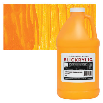 Blickrylic Student Acrylics - Fluorescent Yellow Orange, Half Gallon bottle and swatch