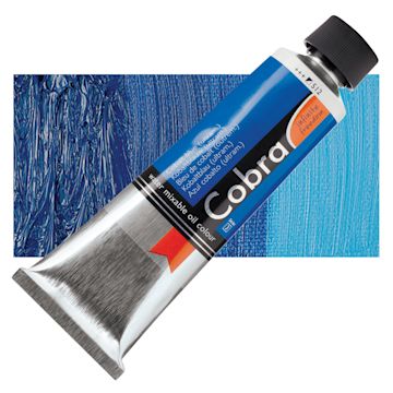 Open in modal - Royal Talens Cobra Water Mixable Oil Paint - Cobalt Blue Ultramarine, 150 ml tube and swatch