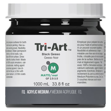 Tri-Art Acrylic Black Gesso - Front view of 1 Liter Jar
