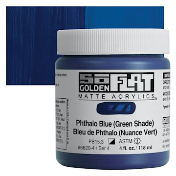 Open in modal - Golden SoFlat Matte Acrylic Paint - Phthalo Blue (Green Shade), 118 ml, Jar and swatch