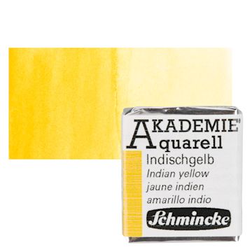 Open in modal - Schmincke Akademie Aquarell Watercolor Pan - Indian Yellow, Half Pan and swatch