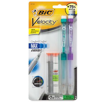 Open in modal - Velocity Max Mechanical Pencil Sets - Front of blister package with Green and Purple pencils