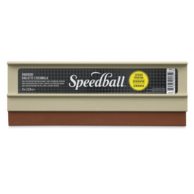 Speedball Plastic Screen Printing Squeegee - Front view of upright squeegee with label