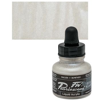 Open in modal - Daler-Rowney FW Acrylic Pearlescent Liquid Acrylic Artist's Ink - 1 oz, White Pearl and swatch