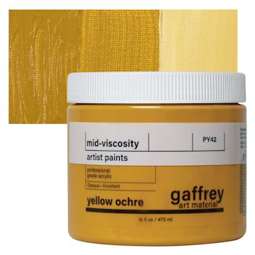 Open in modal - Gaffrey Art Material Standard Body Acrylic Paint - Yellow Ochre, 473 ml jar and swatch