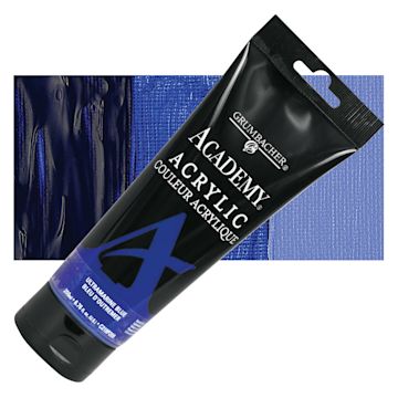 Open in modal - Grumbacher Academy Acrylic - Ultramarine Blue, 200 ml tube and swatch