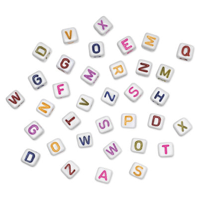 Craft Medley Alphabet Beads - White with Colored Letters, Package of 36