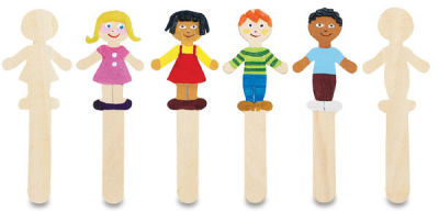 Wood Craft People Shapes - Six Stick Shapes shown, four decorated