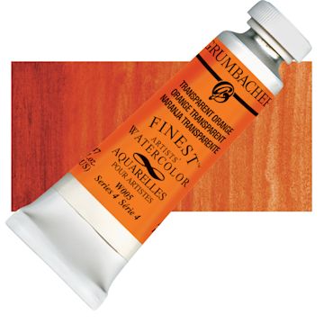 Open in modal - Grumbacher Finest Artists' Watercolor - Transparent Orange, 14 ml tube and swatch