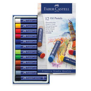 Faber-Castell Goldfaber Studio Oil Pastel Set - Package open showing tray of 12 colors