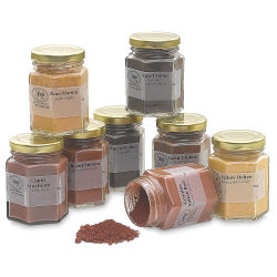 Sinopia Pigment Sets - Jars of 8 pc set shown with one open and pigment spilled