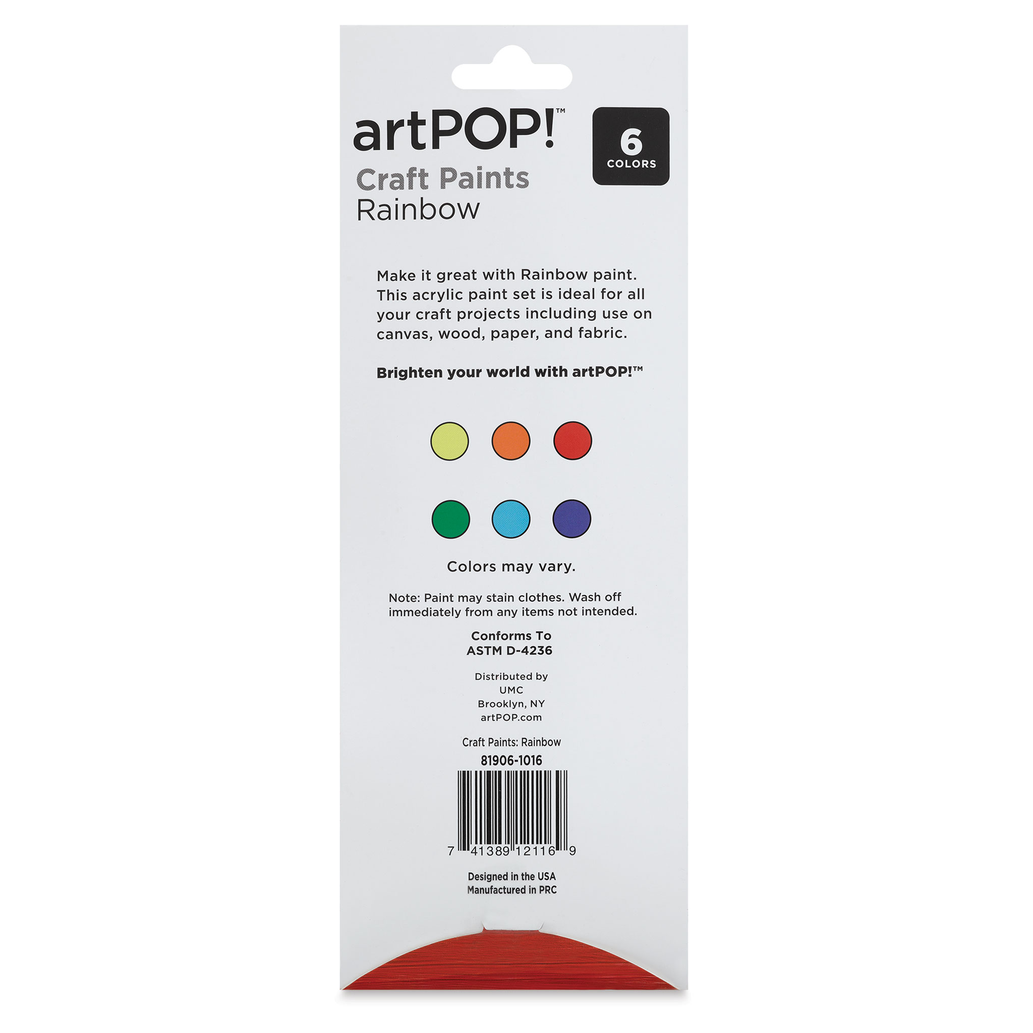 Craft Paint, Set of 6, Rainbow Colors