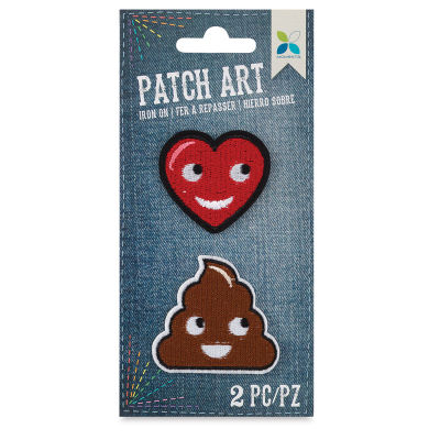 Iron-On Patch Art - Front view of 2 pc. Emoji Patch package