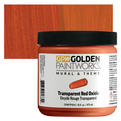 Golden Paintworks Mural and Theme Acrylic Paint - Transparent Red Oxide, 16 oz, Tube with swatch