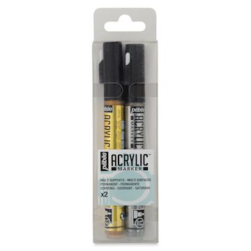 Open in modal - Pebeo Acrylic Markers - Front of blister package of Gold and Silver Markers
