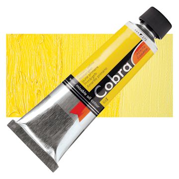 Open in modal - Royal Talens Cobra Water Mixable Oil Paint - Primary Yellow, 150 ml tube and swatch