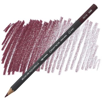 Open in modal - Caran D'Ache Museum Aquarelle Pencil - Crimson Aubergine pencil and swatch
