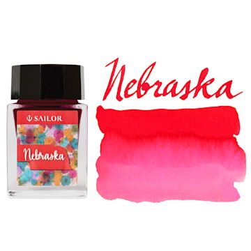 Open in modal - Sailor USA State Ink - Nebraska, Red, 20 ml, swatch and bottle