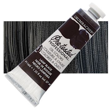 Open in modal - Grumbacher Pre-Tested Artists' Oil Color - Lamp Black, 1.25 oz tube and swatch