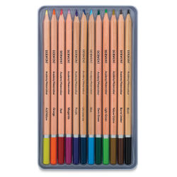 Derwent Academy Watercolor Pencils - Open package of set of 12 showing pencils in storage tray