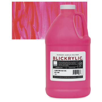 Blickrylic Student Acrylics - Fluorescent Pink, Half Gallon bottle and swatch