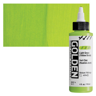 Golden High Flow Acrylics - Light Green (Yellow Shade), 4 oz bottle with swatch