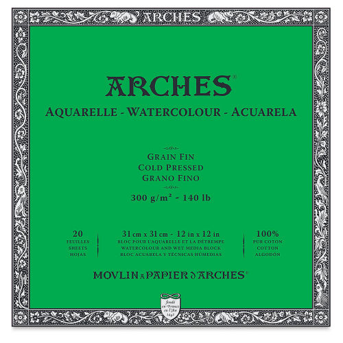 Arches Watercolor Block - 12 inch x 12 inch Cold Press 20 Sheets