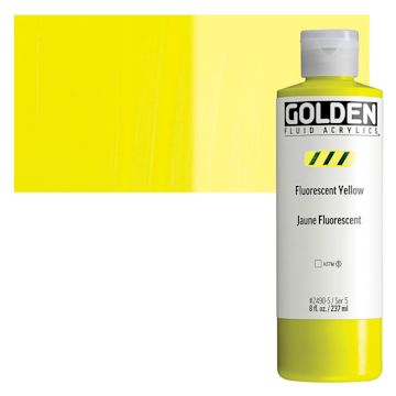 Open in modal - Golden Fluid Acrylic - Fluorescent Yellow, 8 oz Bottle and swatch
