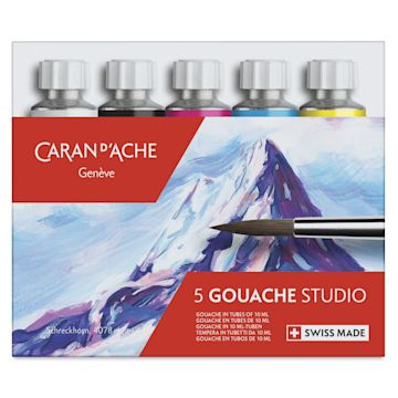Open in modal - Caran d'Ache Gouache - Set of 5, Assorted Colors,  10 ml Tubes, front of packaging