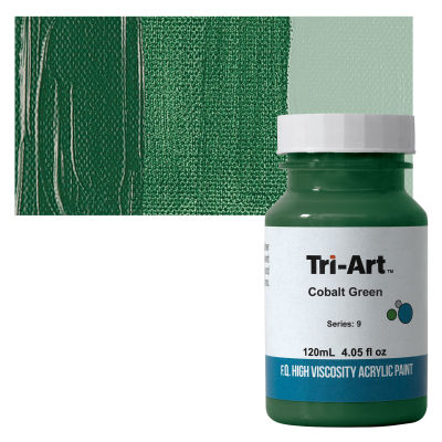 Tri-Art High Viscosity Artist Acrylic - Cobalt Green, 120 ml jar with swatch