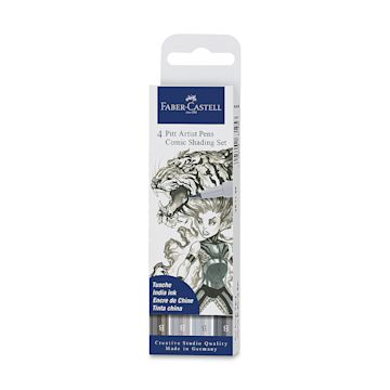 Open in modal - Faber-Castell Pitt Artist Pen Comic Shading Set -Front of package of Shading Set of 4 pens
