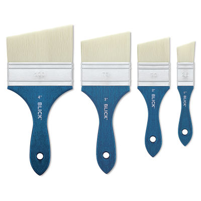 Blick Mottler Brushes - 4 sizes of Angular Mottler brushes shown upright