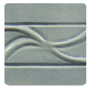 Amaco Potter's Choice - Frosted Turquoise, PC-28. Color sample in flecked lilght turquoise finish.