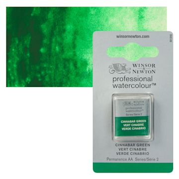 Open in modal - Winsor & Newton Professional Watercolor - Cinnabar Green, Half Pan and swatch